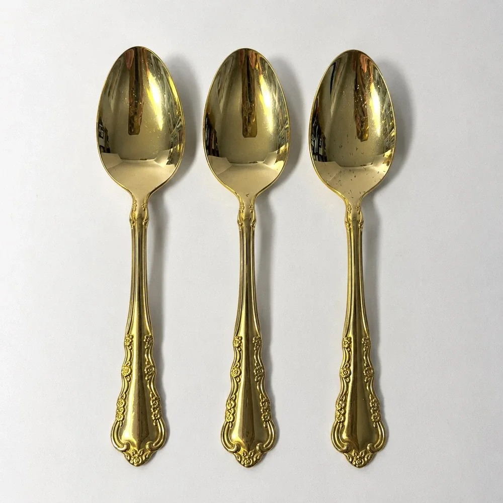 1847 Rogers Bros Gold Tone Spoons Set of 3 Vintage Floral Electroplated 6.125in